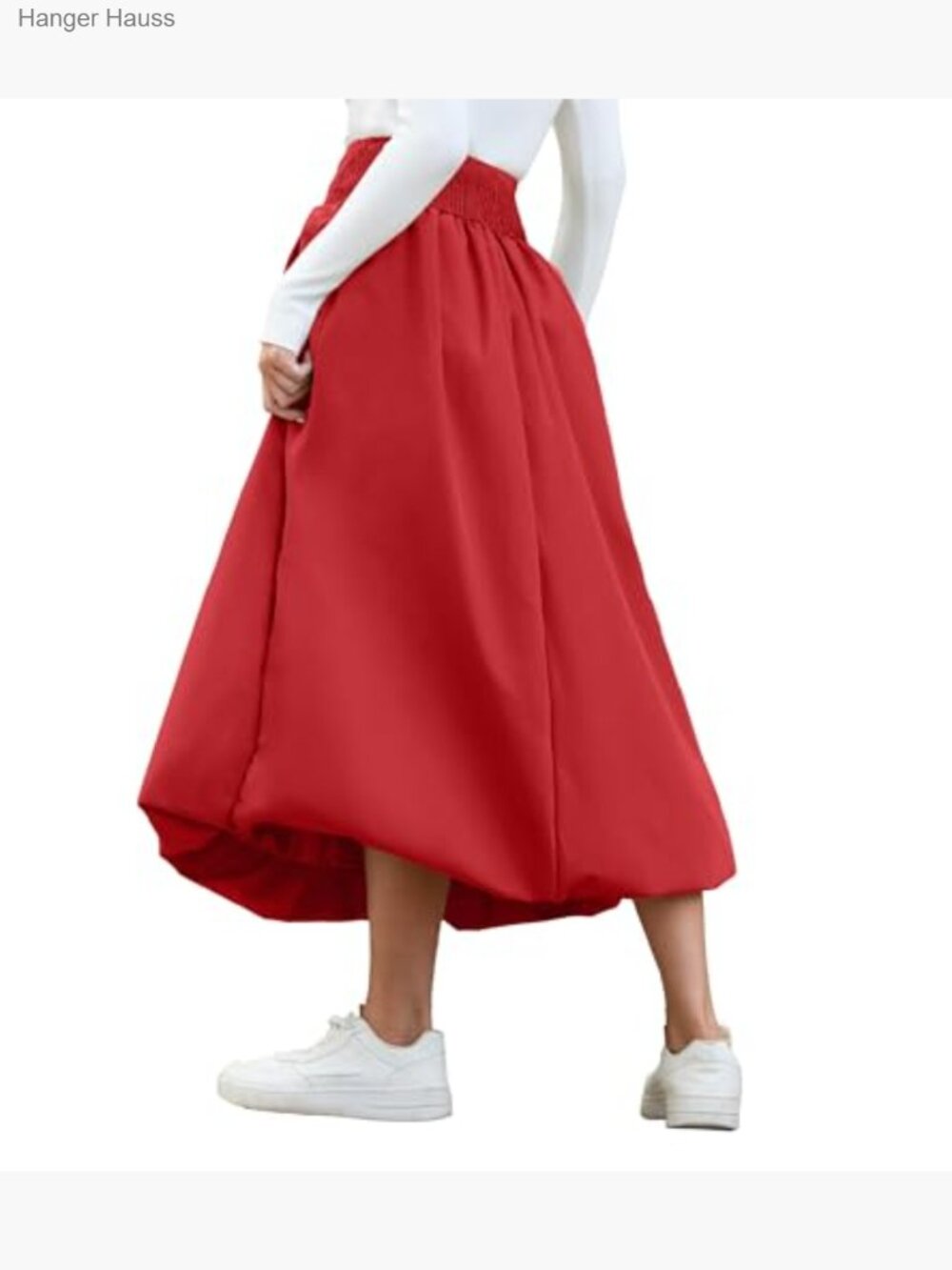 Women's Bubble Maxi Skirt A-Line Pleated Ruffle Flowy Balloon Skirt with Pockets - Picture 4 of 7